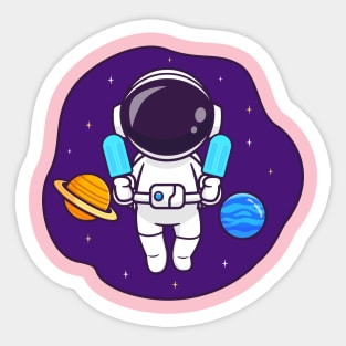 Cute Astronaut Floating In Space With Popsicle Ice Cream Cartoon Sticker